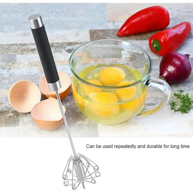 Rotatable Stainless Steel Kitchen Mixer Manual Whisk Egg Beater Whipping Manual Milk Cream Whisk Semi Automatic Eggbeater