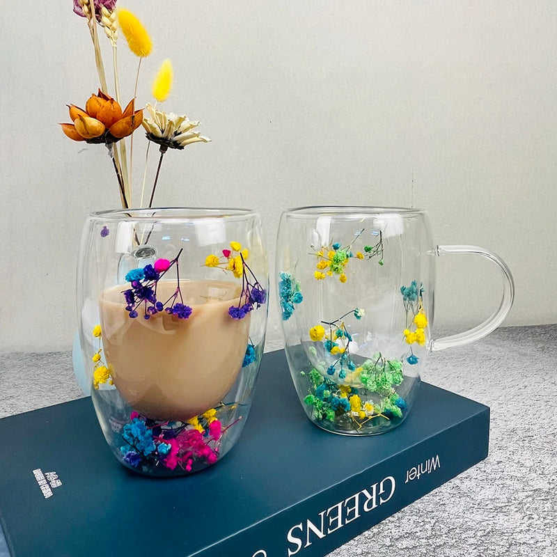 350ml Double Wall Coffee Mug Real Dried Flower Christmas Gifts