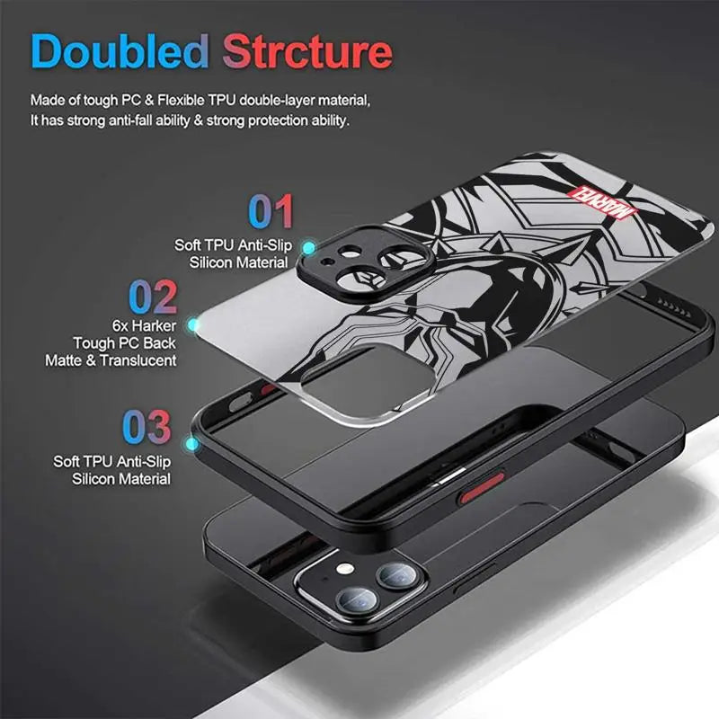 Marvel Spider Man Matte Phone Case for iPhone 15 Pro Max 15promax 15pro 15plus Silicone Frame PC Cover