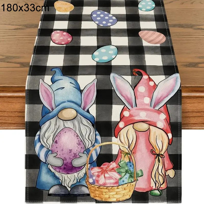 2024 Easter Rabbit Table Runner Linen Bunny Dining Table Cloth Placemat Spring Holiday Happy Easter Decoration For Home Kitchen