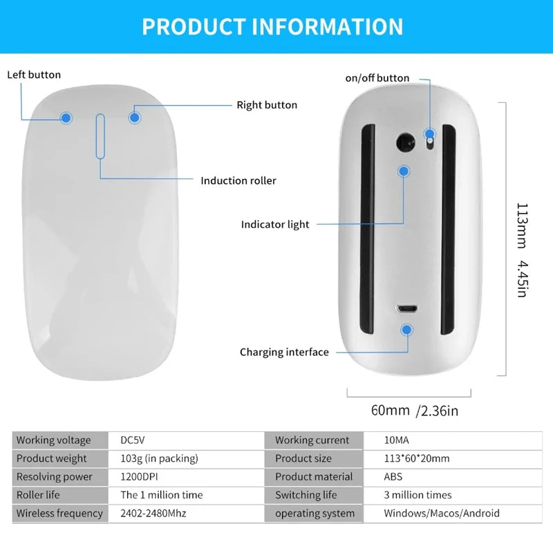 Xiaomi Bluetooth Wireless Magic Mouse Silent Rechargeable Laser Computer Mouse Slim Ergonomic PC Mice For Macbook Microsoft New