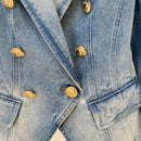 Top Quality Women Washed Denim Jeans Outwear Jackets Double Breasted Slim Short Female Casual Blazer