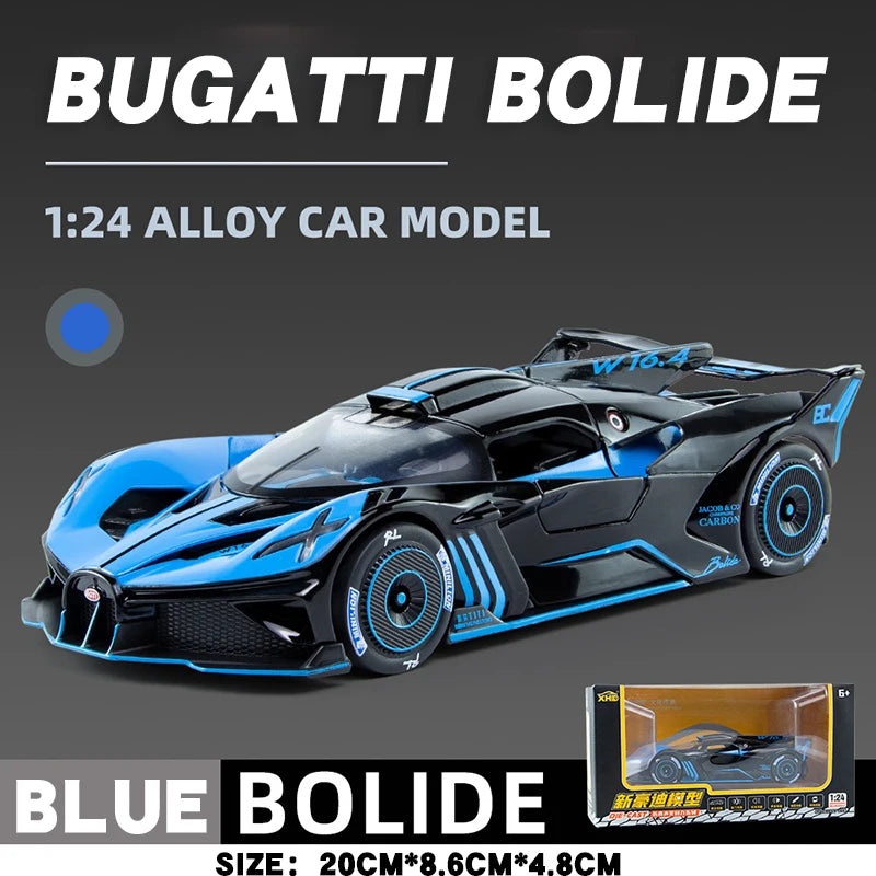 1:24 Bugatti Bolide Alloy Sport Car Model Diecast Sound And Light Pull Back  Toy Collecting Hobbies Children's Birthday Toy Gift