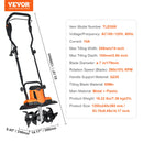 VEVOR 12 Amp Electric Tiller, 18" Tilling Width 3.94" Tilling Depth Corded Electric Tiller/Cultivator, Steel Mn Tines, Rototille