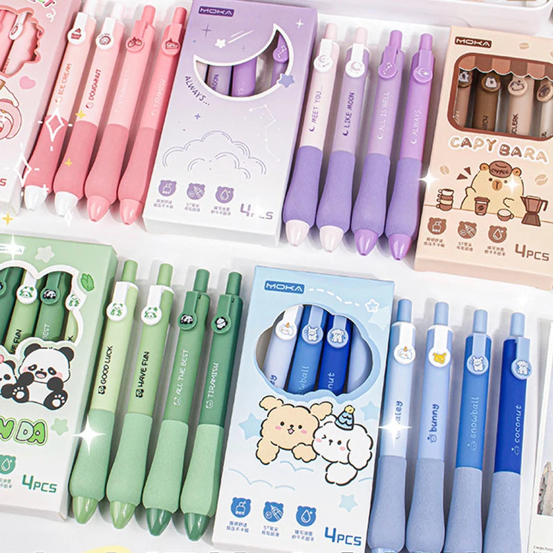 Kawaii Gel Pen Cartoon Panda Dog Cute Pens ST Nib Black Ink Pen Set Sponge Soft Pen Grip Aesthetic Stationery School Supplies