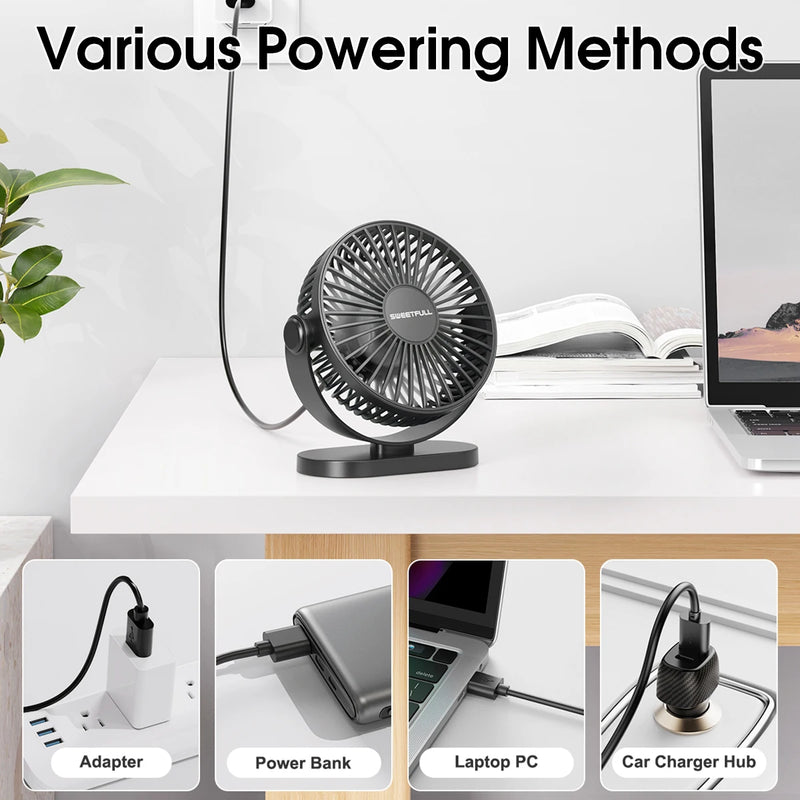 Mini Portable Fan USB Desk Fan Table Strong Airflow &Quiet Operation 3 Speed Wind 360°Rotatable Standing fans for Room Home