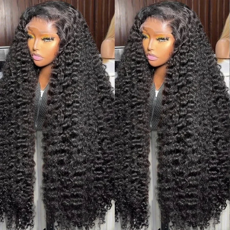 200 Density Deep Wave 13x4 13x6 Transparent Lace Frontal Wig Human Hair Water Curly 4x4 Lace Closure Wigs For Black Women Bling