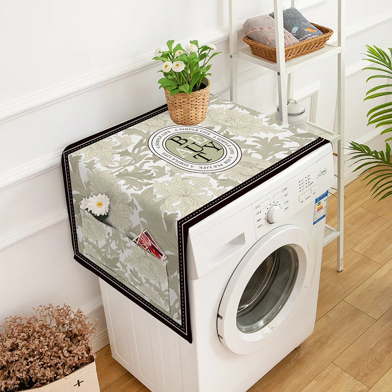 Nordic Drum Washing Machine Covers Waterproof  Kitchen Refrigerator Dust Cover Microwave Oven Decor Dust Protector with Pocket