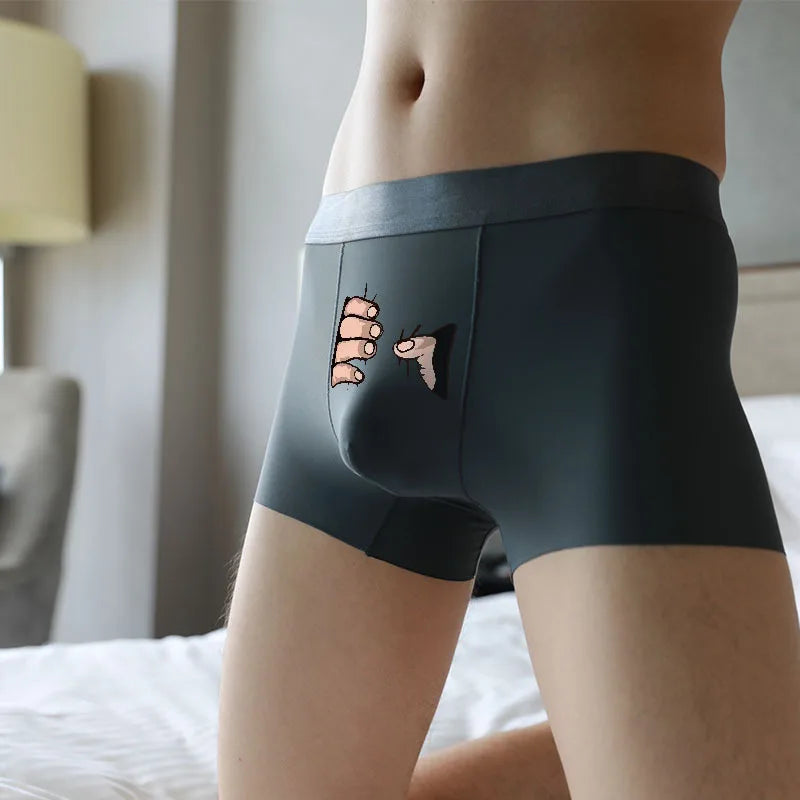 New Funny Cartoon Underwear Men Ice Silk Boxer Shorts Sexy Creative Underpant Cute Spoof Trunk Male Panties for Lovers Gift