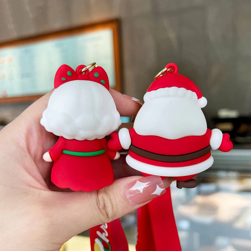 Santa Claus Couple Keychain Cute Cartoon Christmas Car Accessories Backpack Bag Phone Hanger Creative Gift Holiday Decoration