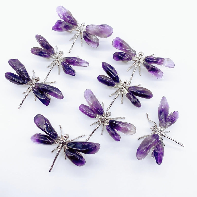 Natural Amethyst Dragonfly Crystal Purple Quartz stone crafts Handmade DIY Butterfly Statue Reiki Healing Home Decorative gift