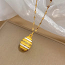 Greatera Colorful Enamel Easter Egg Pendant Necklaces for Women Guilloche Locket Egg Gold Plated Chain Necklaces Party Jewelry