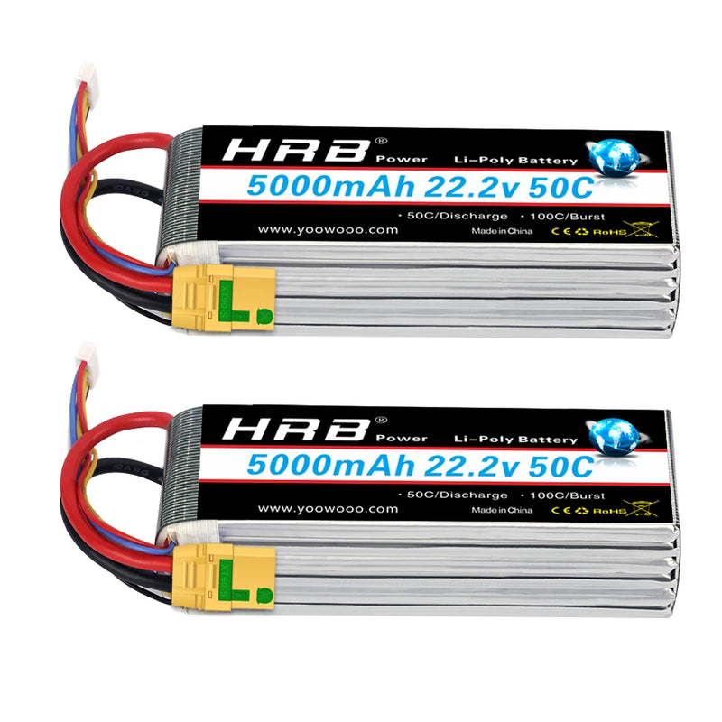 1/2PCS HRB 22.2V 5000mah Lipo Battery 6S Lipo Drone Battery 50C XT90 EC5 Connector for RC Quadcopter Helicopter RC Car Monster