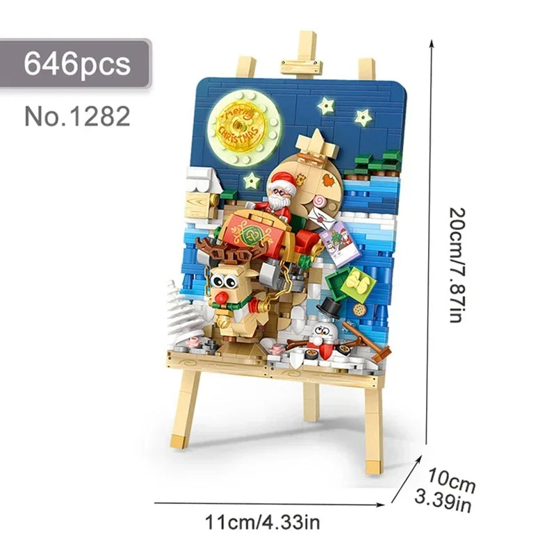 Christmas Sleigh Hanging Painting Building Block Set DIY Creative Drawing Board Assembly Ornaments Children's Toys Gifts