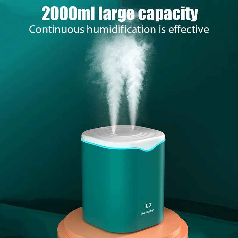 2000ML USB Air Humidifier Double Spray Port Essential Oil Aromatherapy Humificador Cool Mist Maker Fogger Purify for Home Office