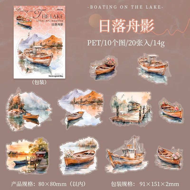 20pcs/1lot Kawaii Scrapbook Sticker canoeing on the lake Scrapbooking Supplies Planner Decorative Craft Stationery Sticker