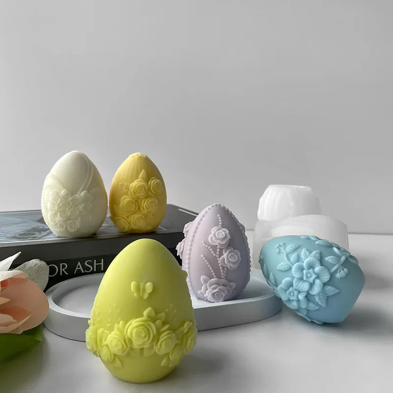 3D Creative Easter Eggs Silicone Mold DIY Flower Butterfly Egg Aroma Candle Plaster Ornaments Mould Easter Decor Crafts Molds