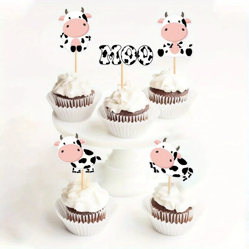 10Pcs Cow Cupcake Toppers Glitter Farm Animals Moo cake Picks for Cow Theme Baby Shower Birthday Party Cake Decorations Supplies