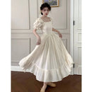 Elegant Women's Square Neck White Dress Summer French Fashion Bubble Sleeves with Ruffle Edge Women Unique Retro Long Dress New