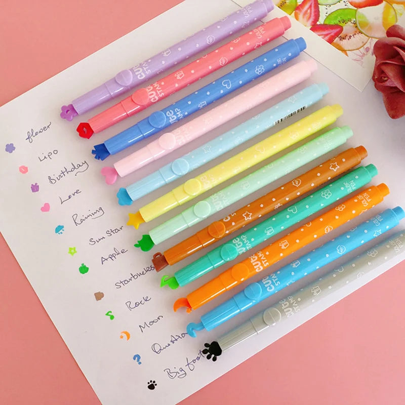 12/6Pcs/set Candy Color Highlighters Stamp Pen Cute Inks Creative Marker Fluorescent Pens school Supplies office Stationery