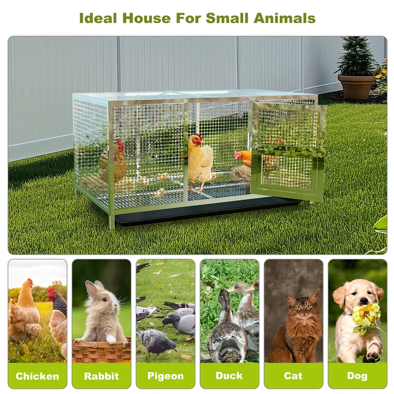 Heavy Duty Stainless Steel Chicken Coop Duck Rabbit Hen House with Dense Net Dog Cage with Waterproof Cover Yard