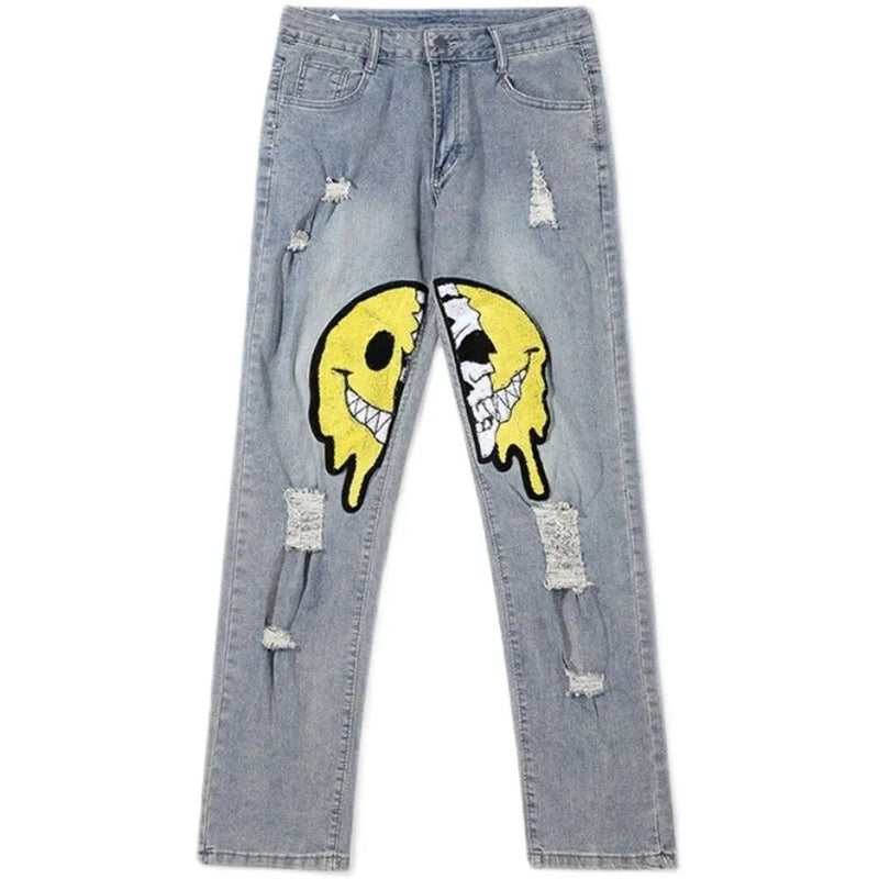 Irregular Ripped Hole Jeans Denim Pant Woman Man Straight Patchwork Baggy boyfriend y2k Punk Kpop Harajuku Streetwear Hip Hop