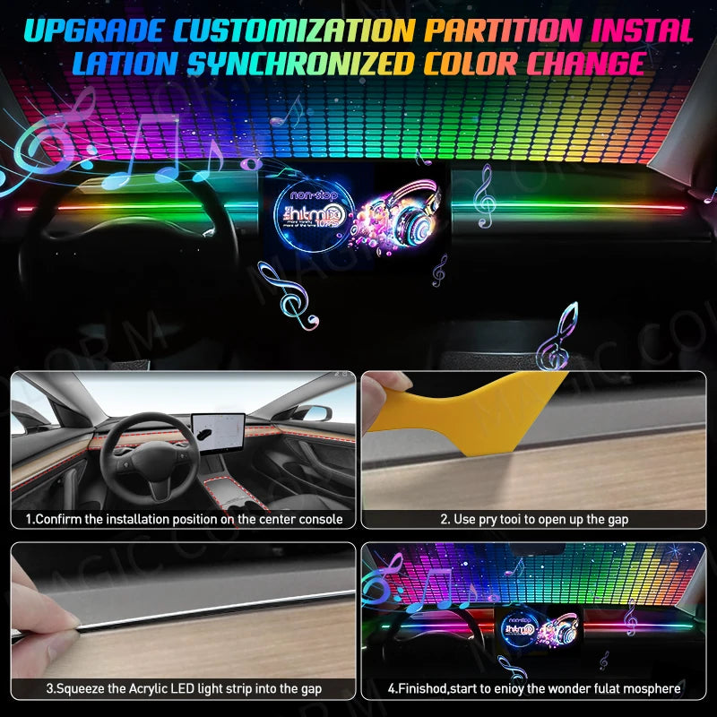For Tesla Model 3 Y S X 2in1 Interior LED Ambient Lights USB APP Control Remote Universal Acrylic Symphony RGB Atmosphere Lamp