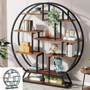 Bookshelf, Round Bookshelves Etagere Bookcase, 63 Inch Industrial Wood Book Shelf with Staggered Shelves, Living Room