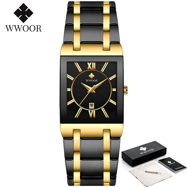 WWOOR Ladies Watch Top Brand Japanese Quartz Watches Square Black Gold Watch Stainless Steel Waterproof Fashion Women Wristwatch