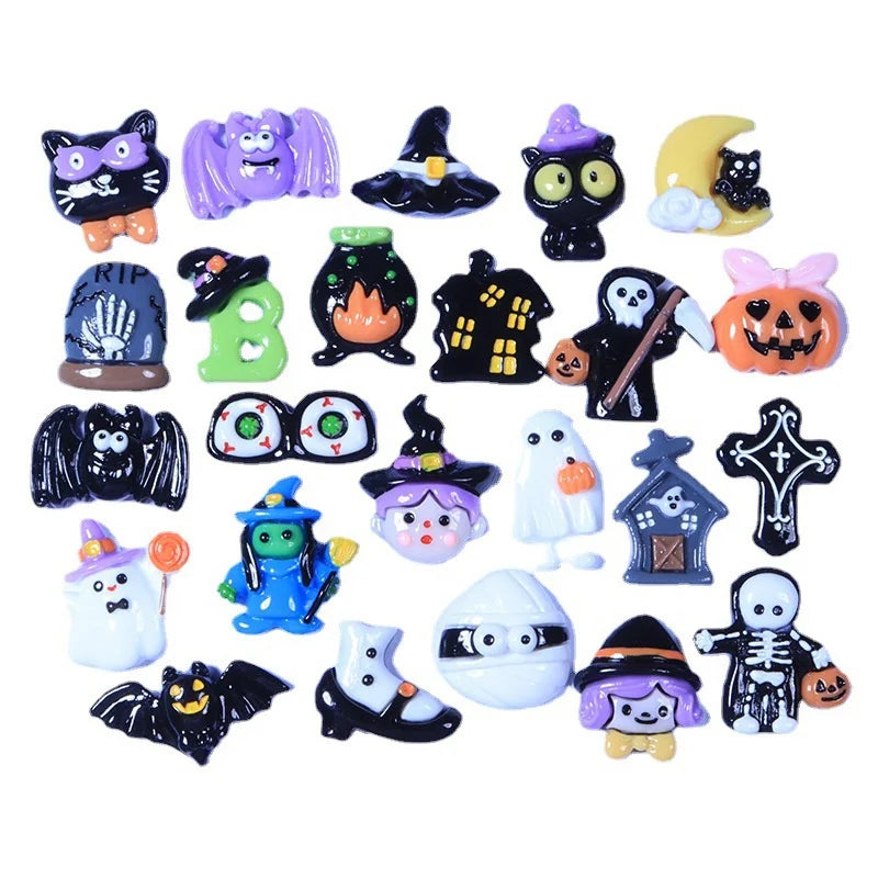 10Pcs New Cute Resin  Mini Halloween Collection Flat Back Manicure Parts Embellishments For Hair Bows Accessories