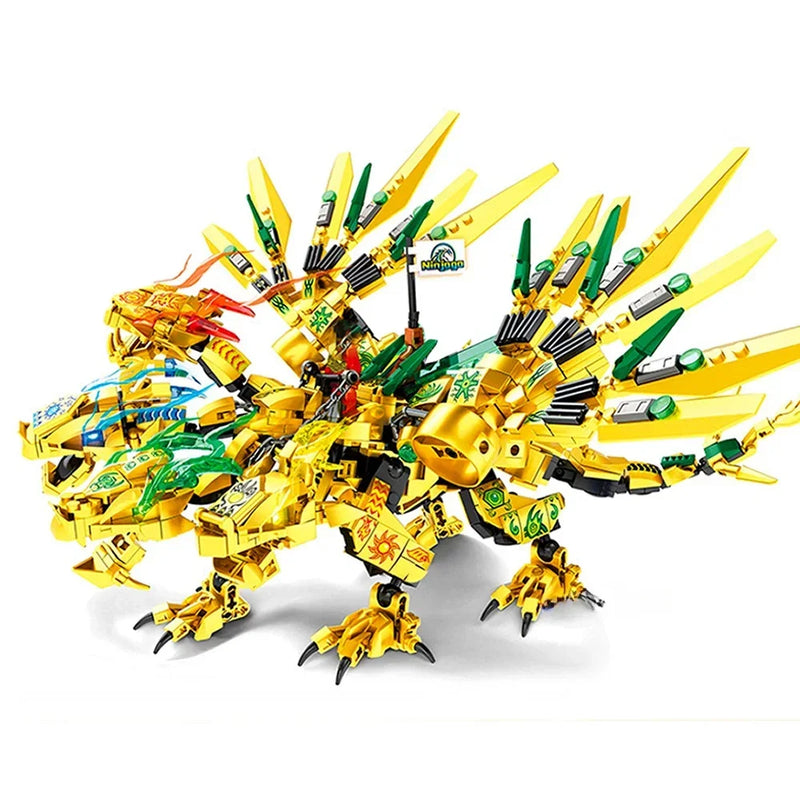 2in1 Ninja Golden Warrior Robot Mech 2 Heads Flying Dragons Set Fighter Figures Building Blocks Toys for Kids Boys Chritmas Gift