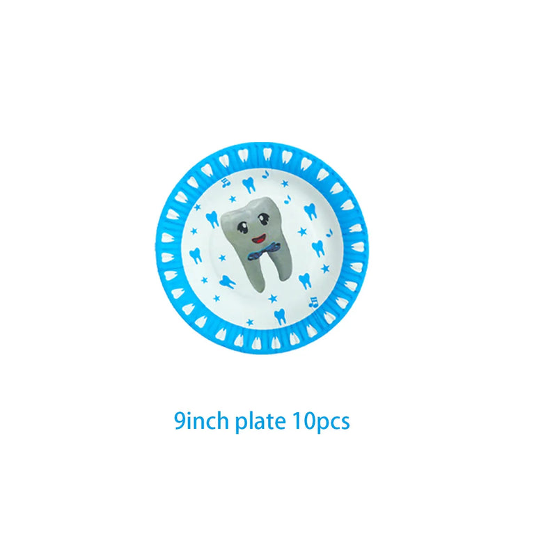 My First Tooth Blue Theme Party Disposable Tableware Stes Boy Girl First Tooth Birthday Party Decor Cups Plates  Napkins Banners