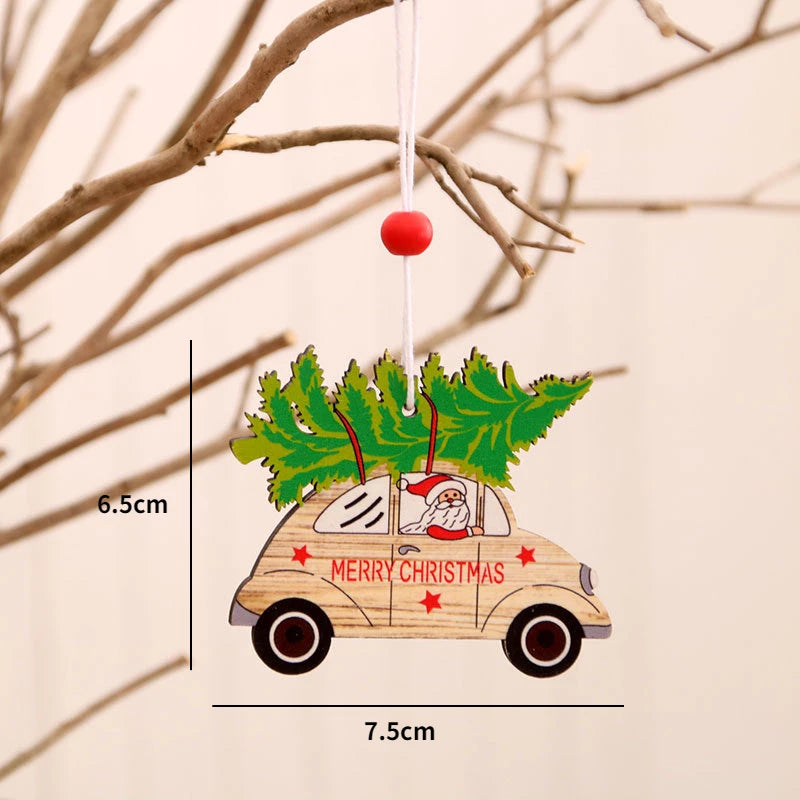 Christmas Wooden Pendant santa car pattern Xmas Tree Hanging Ornaments Christmas Decorations for Home Navidad Gift New Year 2023