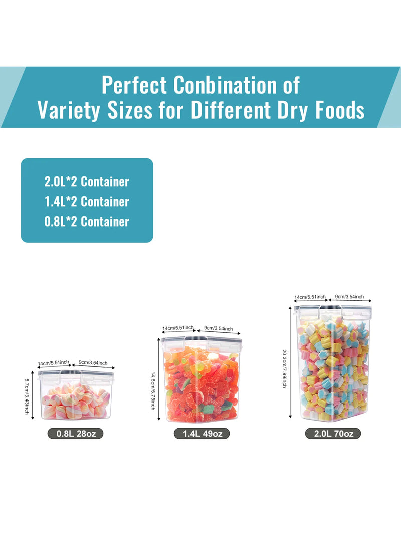 6pcs Closed food storage containers with LIDS, plastic kitchen pantry organization and storage, dry cargo containers for cookies