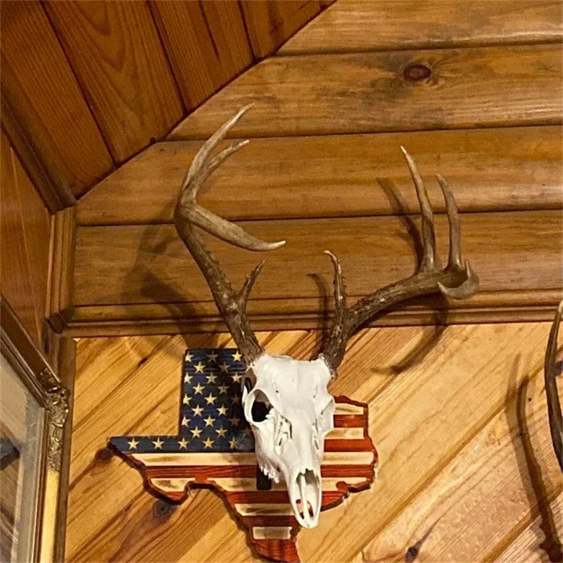 European Deer Mount Plaque Prey Display Rack Home Decoration Wooden Background Stars And Stripes Patterns Home Decor In Stock