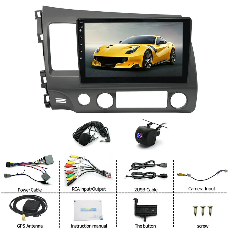 Wireless 10.1" Car Radio for Honda Civic 2006-2011 CarPlay Android Auto Touch Screen Car Stereo with Rear Camera GPS WIFI 2G+32G