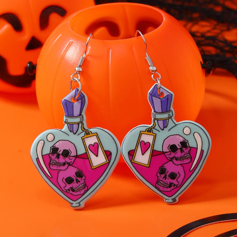 Halloween Earrings European and American Ins Dark Funny Skull Head Earrings Fashion Creativity Skull Hand Bat Earrings Female