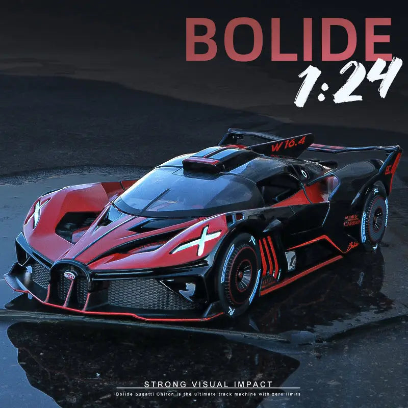 1:24 Bugatti Bolide Alloy Sport Car Model Diecast Sound And Light Pull Back  Toy Collecting Hobbies Children's Birthday Toy Gift