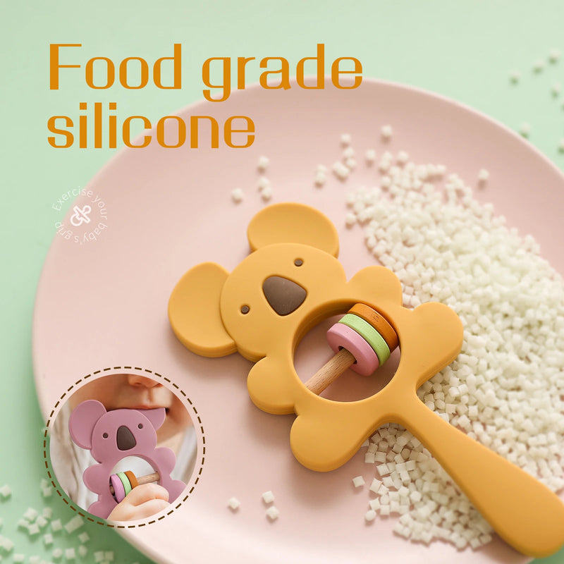 1PC Silicone Teether Koala Elephant Handbells Rattles BPA Free Rodents Teething Necklace Food Grade Infant Chewable Baby Toys