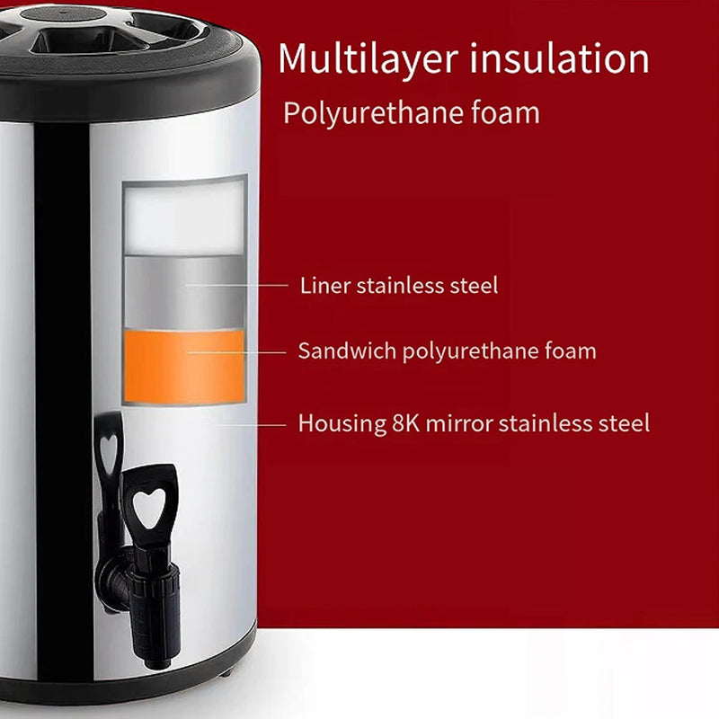 Stainless Steel Double-Layer Container 6L/8L with Faucet Beverage Dispenser Milk Tea Buckets Ideal for Water Milk Tea and Coffee