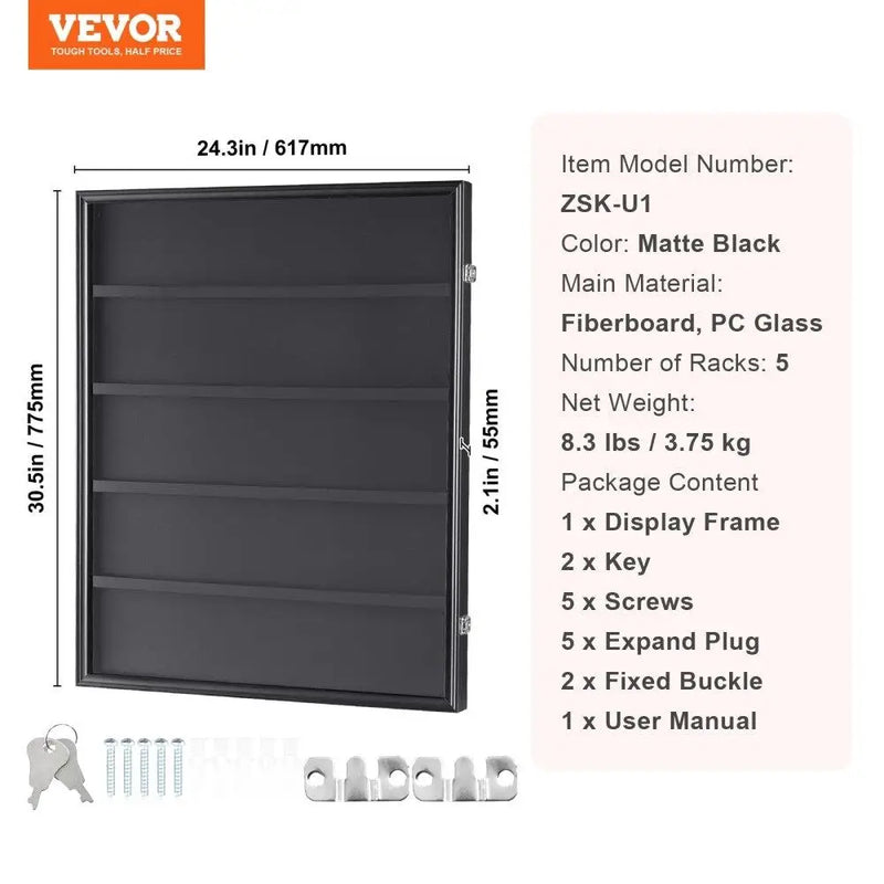 35 Graded Sports Card Display Case 24.3x30.5x2.1in UV Clear View PC Glass Lockable Wall Mount Cabinet for Baseball