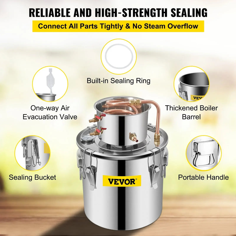VEVOR Alambic Distiller Alcohol Moonshine 5 Gal DIY Still Stainless Copper Home Brew Water Wine Essential Oil Brewing Kit