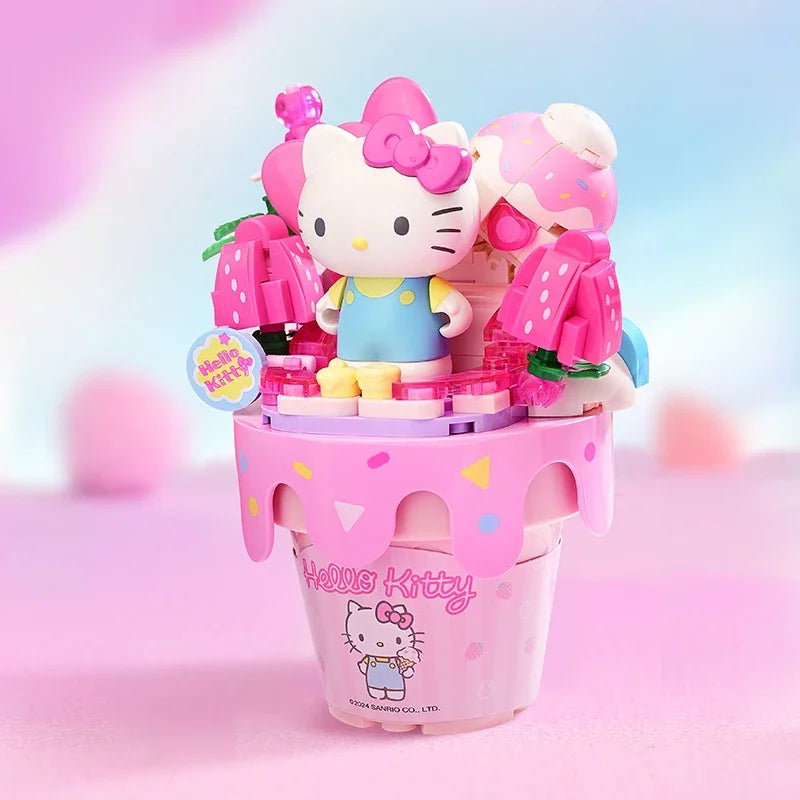 Sanrio Series Ice Cream Cone Building Blocks Hello Kitty Kuromi Pochacco Cinnamoroll Bricks Model Desktop Display Kids Toys Gift