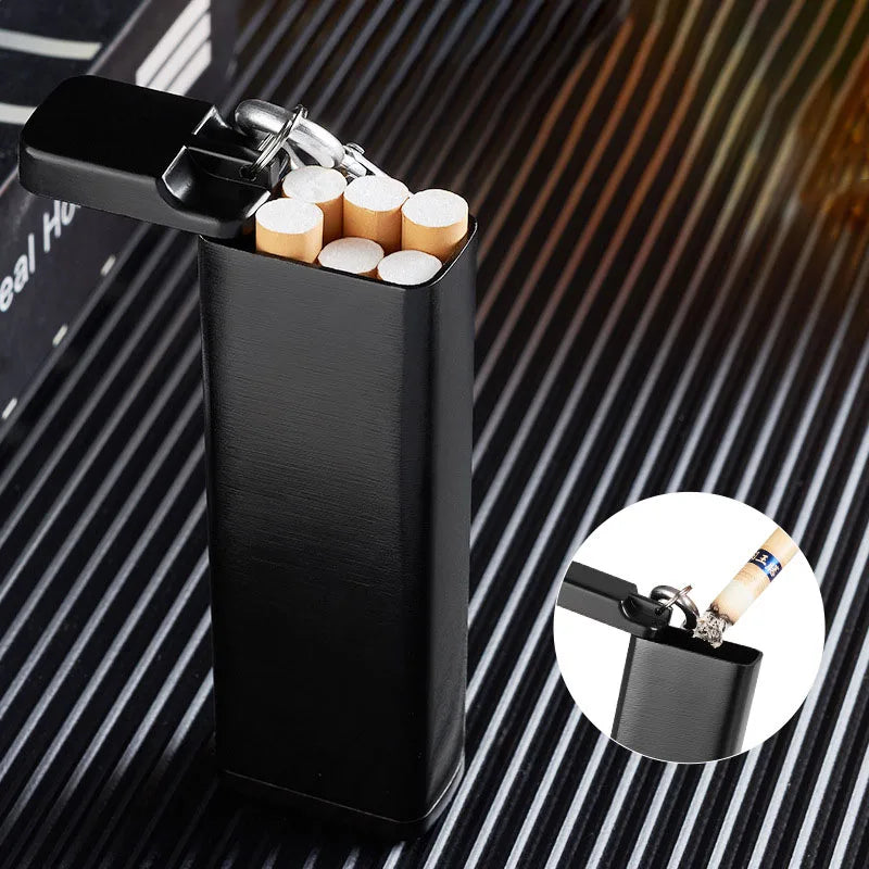 Portable Metal Cigarette Case with Keychain, Mini Pocket Ashtray with Lid for Outdoor Travel, Smoking Accessories, Gift for Men
