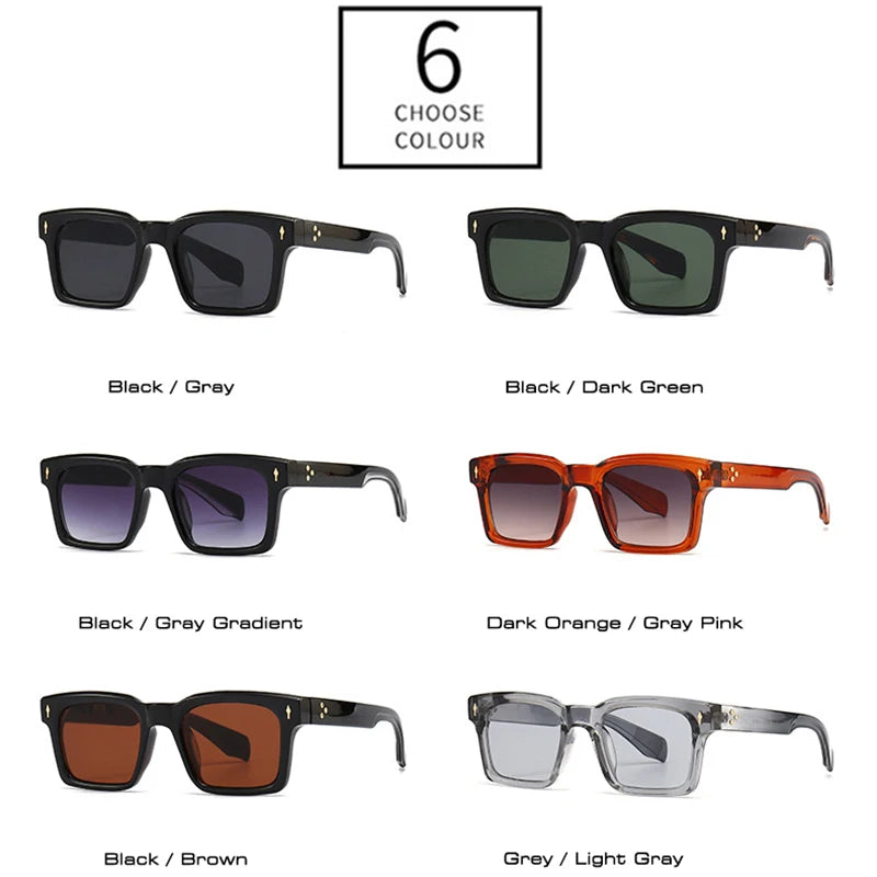 SO&EI Fashion Square Rivets Gradient Sunglasses Men Shades UV400 Vintage Dark Green Trending Women Sun Glasses