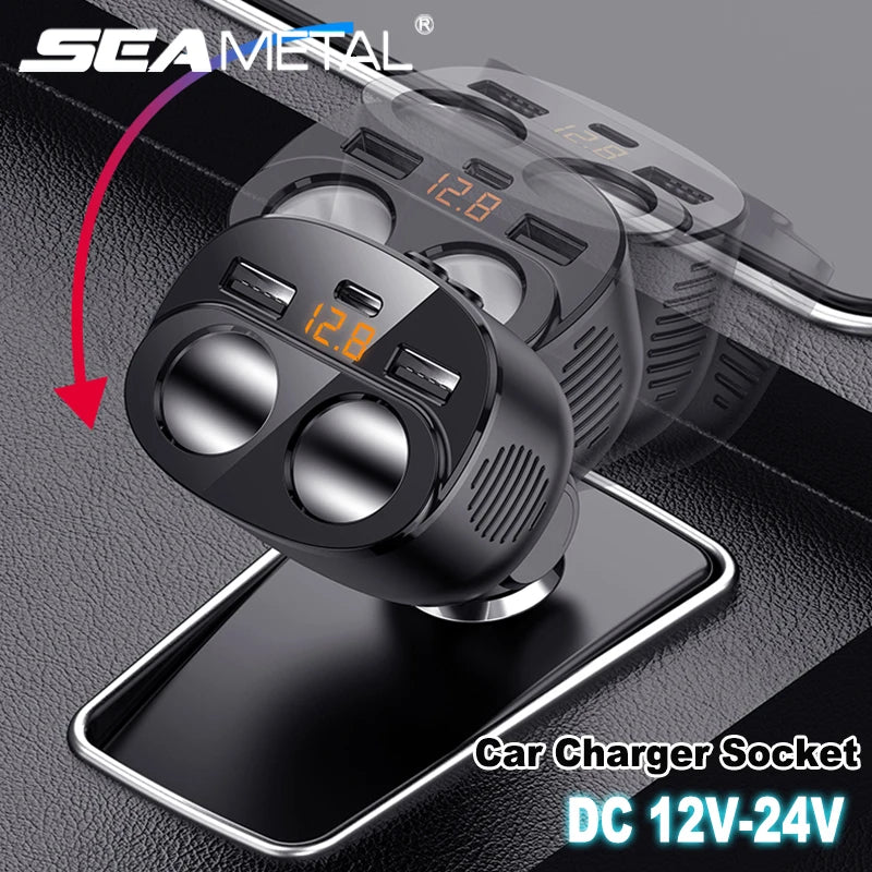 SEAMETAL 3.1A Dual USB Car Charger 2 Port LCD Display 12-24V Cigarette Socket Lighter Fast Car Charger Power Adapter Car Styling