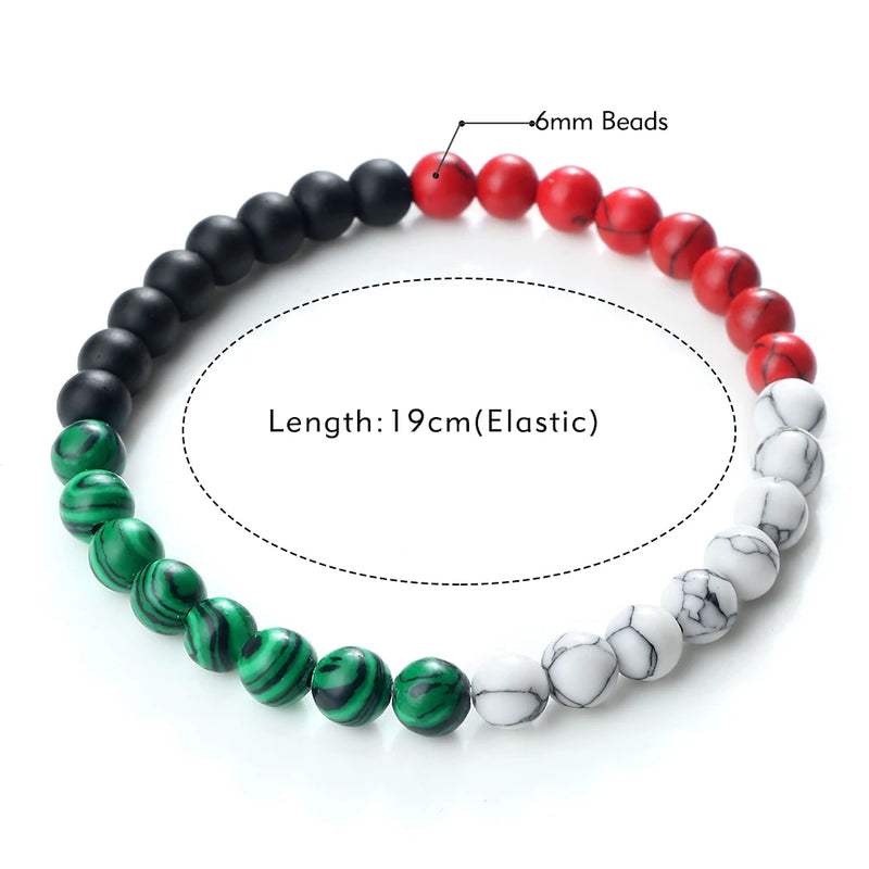 Palestine Flag String Bracelet Red Black White Green Rope Braided Bangle Christmas Gift UAE Kuwait Natural Stone Beads Bracelets