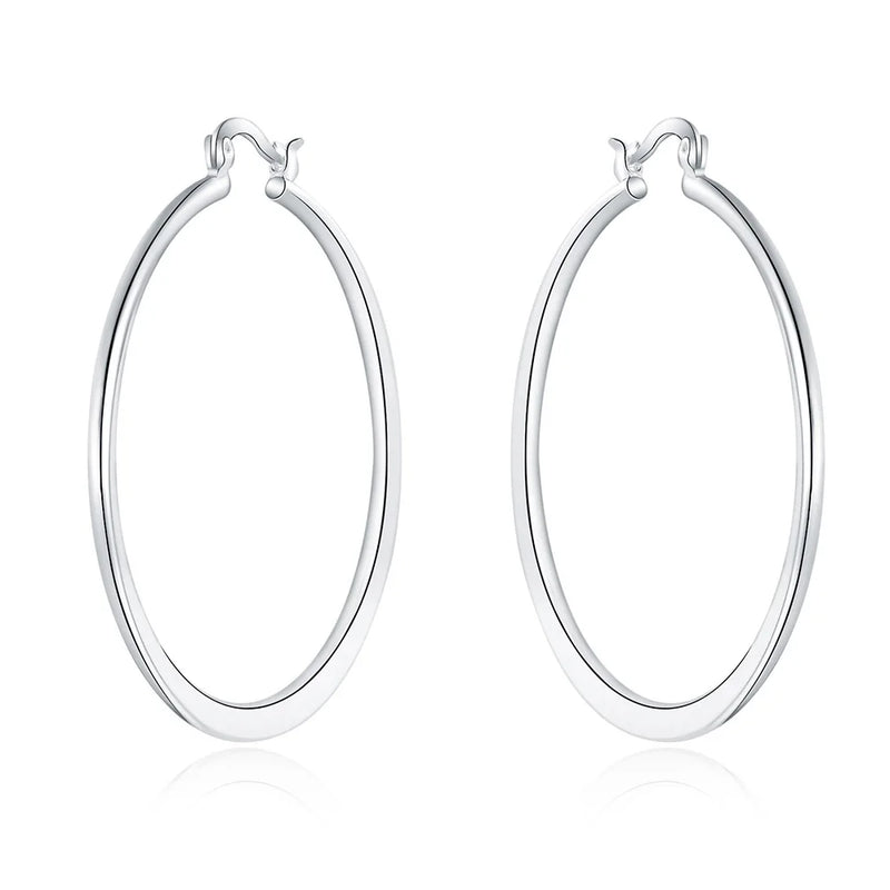 SHSTONE 925 Sterling Silver 55mm Smooth Round Hoop Earrings For Women Party Engagement Wedding Birthday Gift Fashion Jewelry
