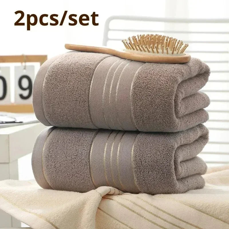 2pcs Cotton Bath Towel Increases Water Absorption Adult Bath Towel Solid Color Golden Silk Soft Affinity Face Towel