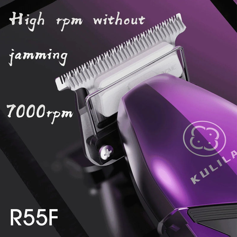 R55F Purple Professional Electric Hair Trimmer 7200RPM Adjustable 0 Pitch Blade Barber Shop Hair Clipper KULILANG Madeshow